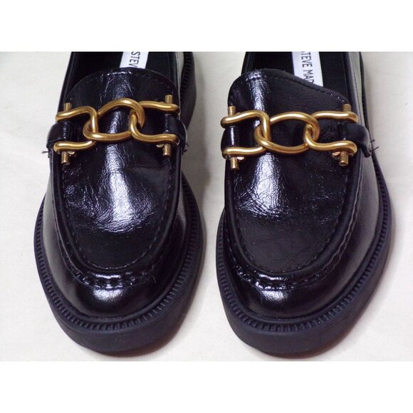 🆕 STEVE MADDEN Karmine Loafer Shoe Leather Gold Chain Black 7 - Picture 4 of 6